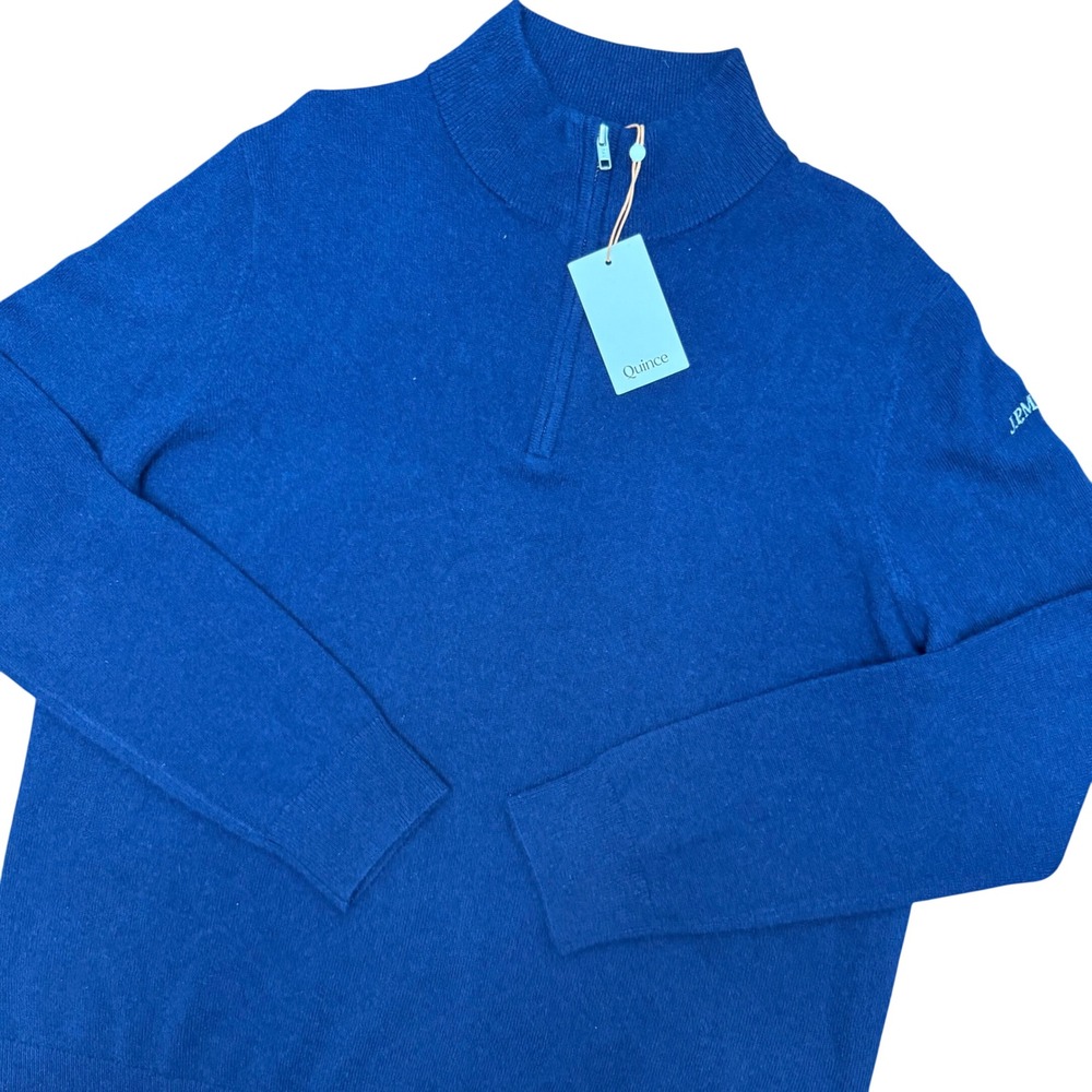 Quince Mongolian Cashmere Quarter Zip Sweater Mens XL Navy JP Morgan Logo